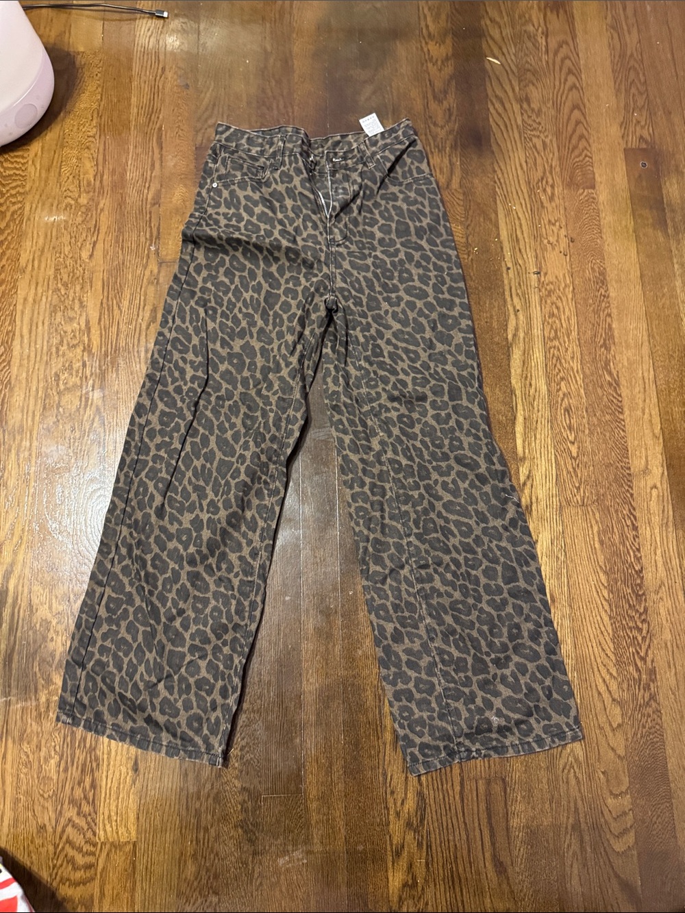 SHEIN Brown Leopard Print Wide-Leg Women's Jeans